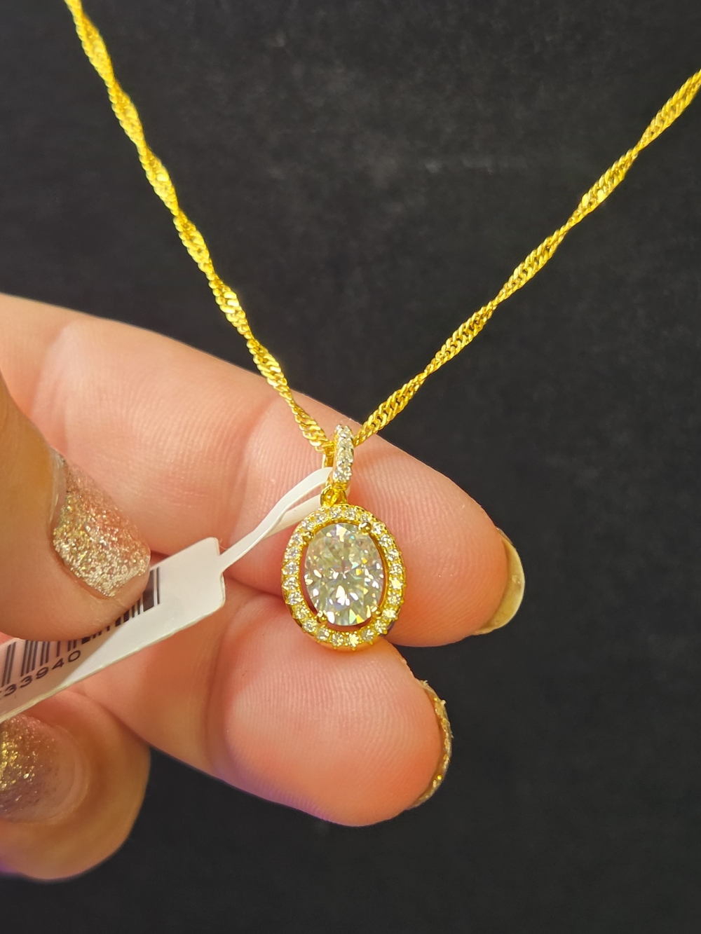 925 Sterling Silver - 14k Gold Vermeil Geniune Moissanite Necklace
